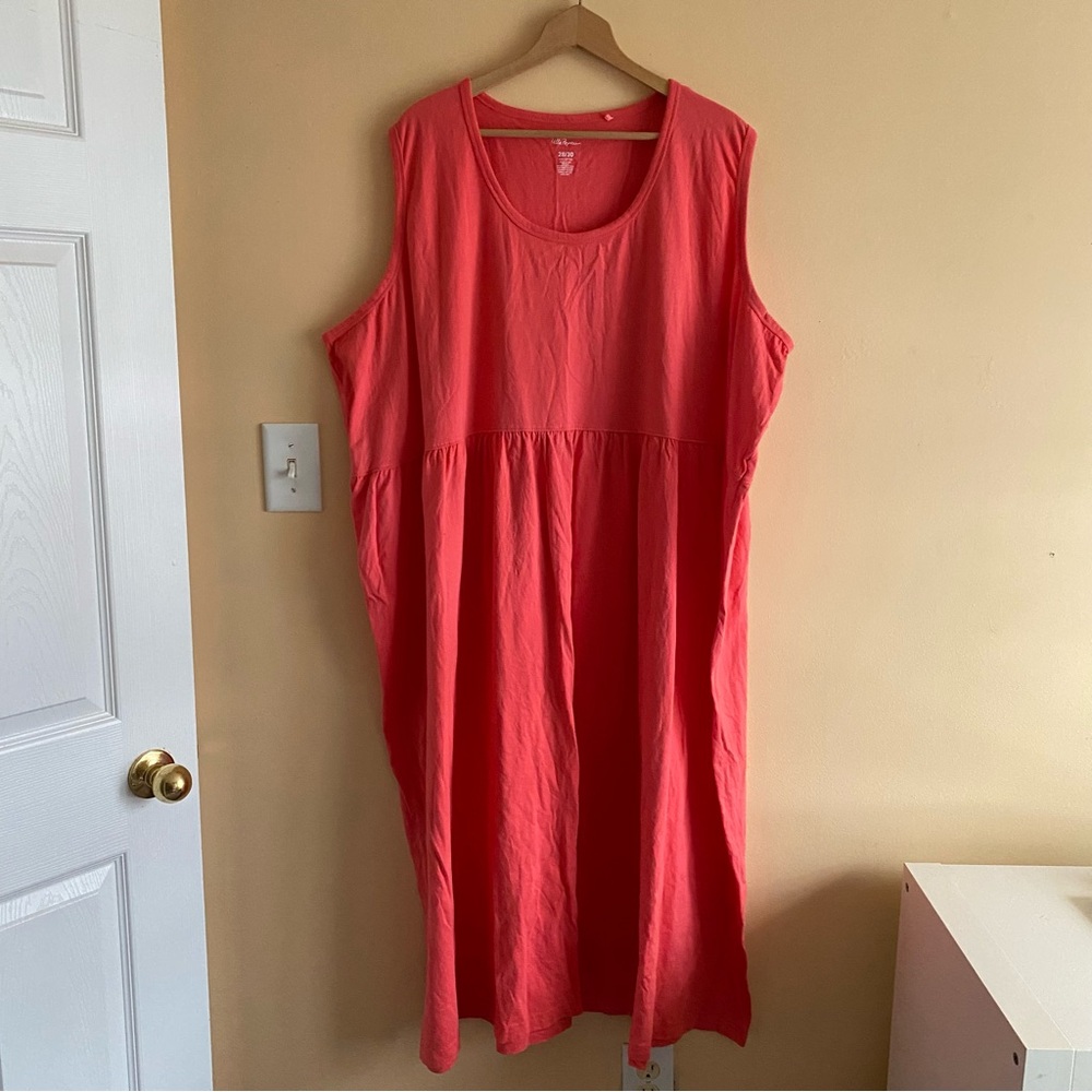 Ulla Popken Coral Cotton Sleeveless Midi Dress Plus Size 28/30 Casual - Picture 2 of 13